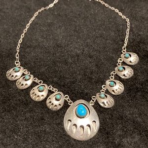 Native American Paw Sterling/Turquoise Necklace